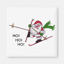 Père Noël sking, HO !     HO !         HO ! Magnets Pour Réfrigérateur