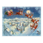 PÈRE NOËL, SLEIGH et RENNE par SHARON SHARPE Cartes Postales