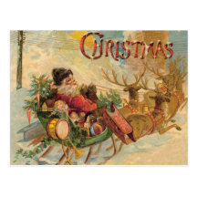 Père Noël vintage dans son traîneau de renne Carte Postale