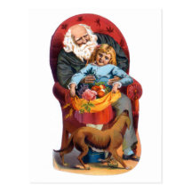 Père Noël vintage et Noël de petite fille Cartes Postales