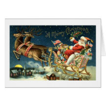 Père Noël vintage et Sleigh Carte De Vœux