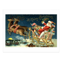 Père Noël vintage et Sleigh Cartes Postales