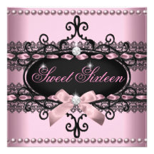 Perle noire rose de dentelle de sweet sixteen du b faire-parts