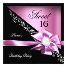 Perle noire rose de sweet sixteen du bonbon 16 faire-parts