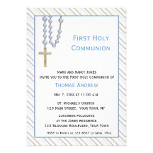 Perles bleues de chapelet, rayures, invitation rel