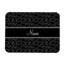 Personalized custom name black swirls rectangular magnets