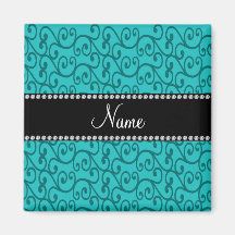 Personalized custom name turquoise swirls fridge magnet