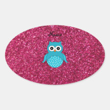 Personalized name blue owl pink glitter stickers