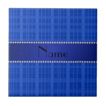 Personalized name blue plaid ceramic tile