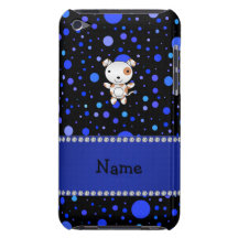 Personalized name dog black blue polka dots iPod touch cases