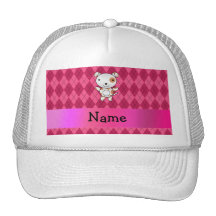 Personalized name dog pink argyle trucker hats