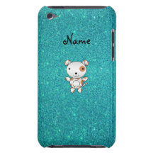 Personalized name dog turquoise glitter barely there iPod case