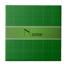Personalized name green plaid pattern tile