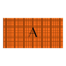 Personalized name orange plaid pattern photo card