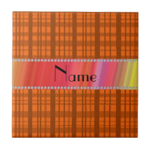 Personalized name orange plaid pattern tile