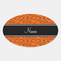 Personalized name orange swirls oval sticker