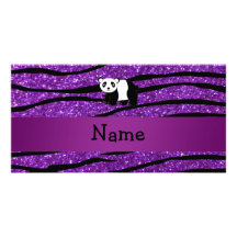 Personalized name panda purple glitter zebra personalized photo card