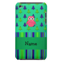 Personalized name pink owl green christmas trees barely there iPod covers