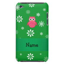 Personalized name pink owl green snowflakes barely there iPod case