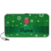 Personalized name pink owl green snowflakes laptop speaker