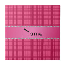 Personalized name pink plaid pattern ceramic tiles