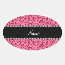 Personalized name pink swirls oval sticker