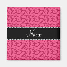 Personalized name pink swirls refrigerator magnets