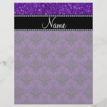 Personalized name purple glitter damask custom flyer