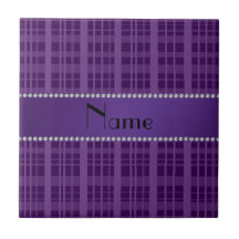 Personalized name purple plaid pattern ceramic tiles