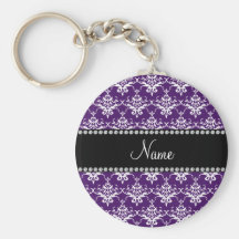 Personalized name purple white damask keychain