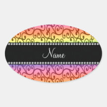 Personalized name rainbow swirls oval sticker