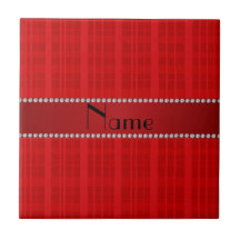 Personalized name red plaid pattern ceramic tile