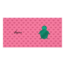 Personalized name sea turtle pink hearts customized photo card