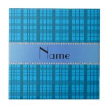 Personalized name sky blue plaid tiles