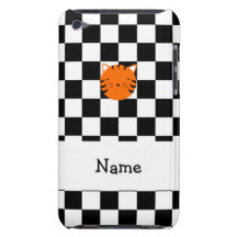 Personalized name tiger face black white checkers iPod Case-Mate cases
