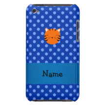 Personalized name tiger face blue polka dots iPod touch cover