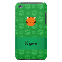 Personalized name tiger face green paw pattern iPod touch cases