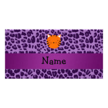 Personalized name tiger face purple leopard print personalized photo card