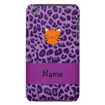 Personalized name tiger face purple leopard print Case-Mate iPod touch case