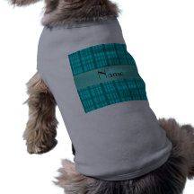 Personalized name turquoise plaid pattern pet tshirt