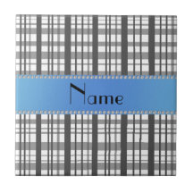 Personalized name white plaid pattern tile