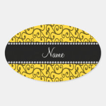 Personalized name yellow swirls stickers