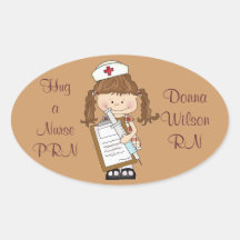 Personnalisez les cadeaux d'infirmière de brune ! sticker ovale