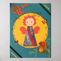 petit ange drôle dans jaune et le bleu poster