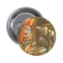 Petit capuchon rouge vintage et loup dans la forêt pin's