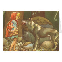 Petit capuchon rouge vintage et loup dans la forêt cartes de vœux