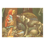 Petit capuchon rouge vintage et loup dans la forêt invitation personnalisée