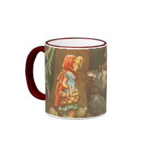 Petit capuchon rouge vintage et loup dans la forêt tasse à café