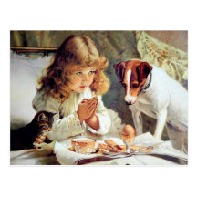 Petit déjeuner dans le lit : Fille, Terrier et cha Carte Postale