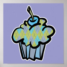 petit gâteau à motifs de losanges bleu et vert posters